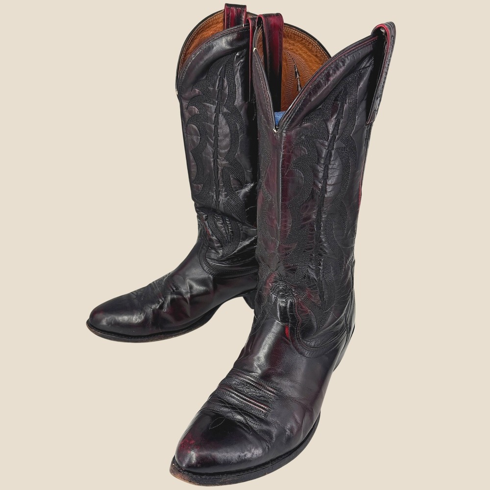Vintage Nocona Cowboy Boots Men‎ 9.5 B Black Cherry Leather Western Stitched USA